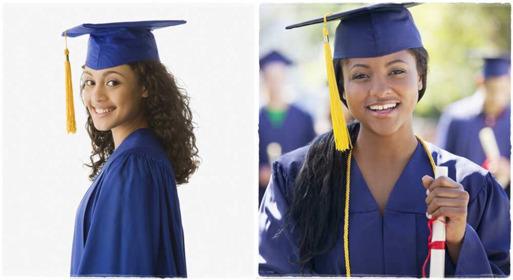 Photos of a lady graduating from school.