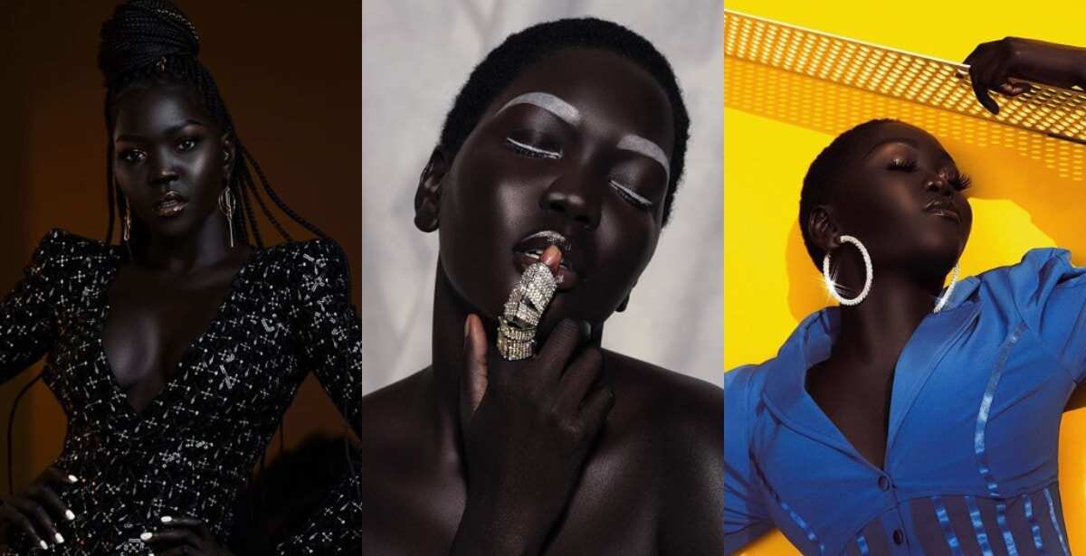 Image result for Nyakim Gatwech toughened through the criticism and now flourishes as a stunning Black model. Read more: https://www.legit.ng/1299623-true-black-beauty-african-model-deep-black-skin-breaks-internet-stunning-photos.html