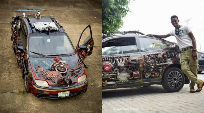 Nigerian corps member redesigns Mazda car into a beautiful brand using wastes