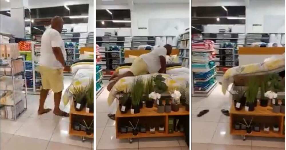 A man broke a bed while wandering a store.