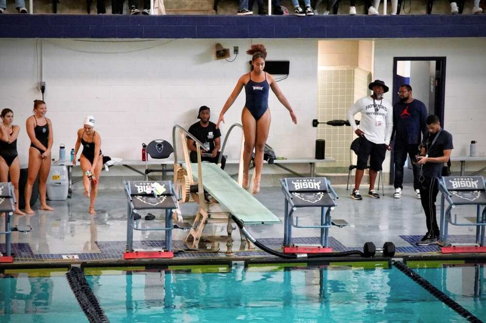 An athlete from Howard University, a predominantly Black school in Washington, takes part in a recent swimming and diving meet