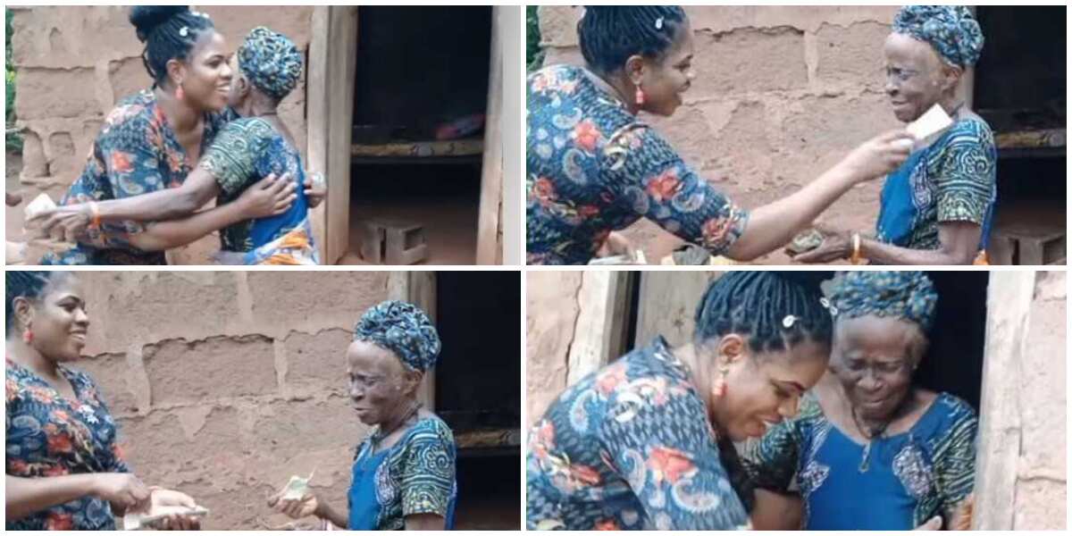 Sweet moment young lady visited woman who is over 100 years old, 'dragged' her out and sprayed cash in video