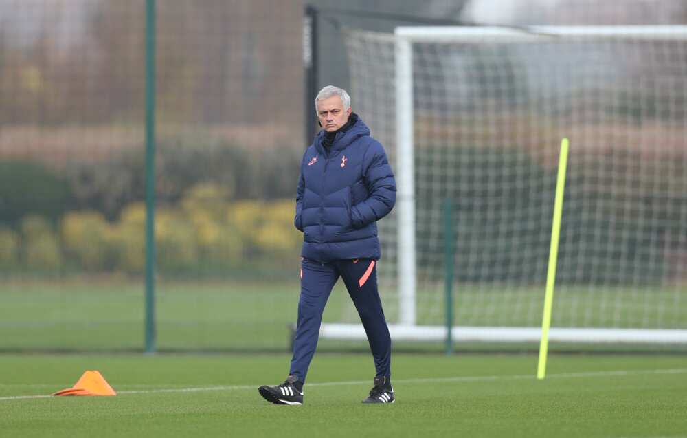 Tottenham coach Jose Mourinho in action on the pitch