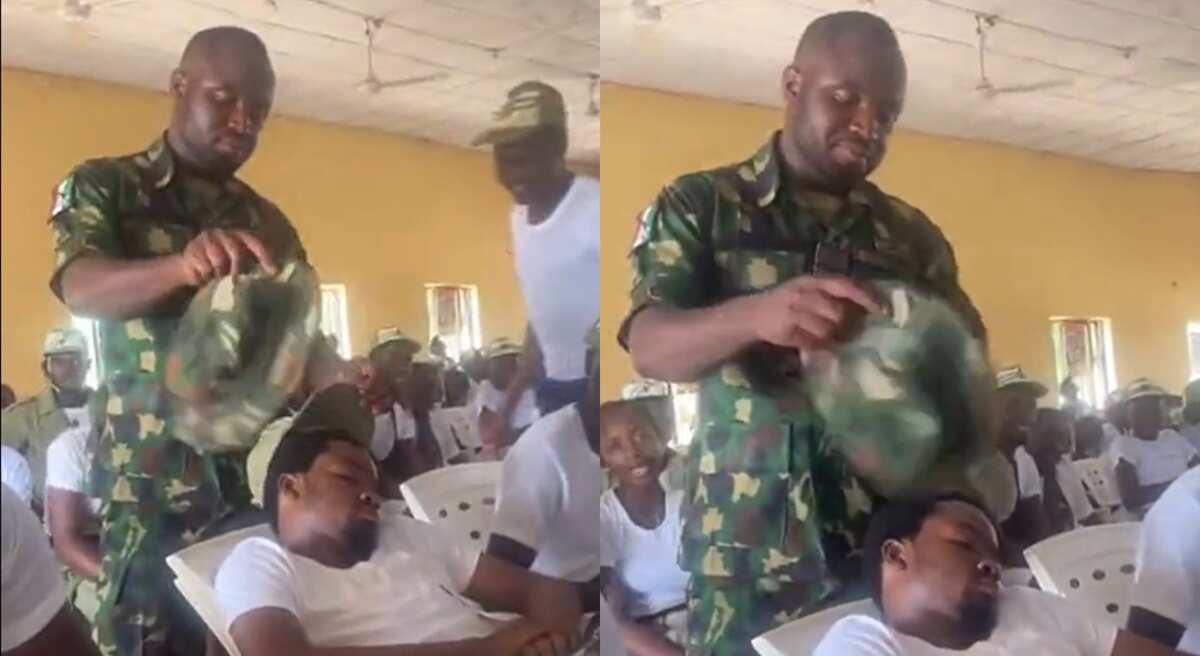 Video: Soldier catches NYSC member sleeping, see what he did to him