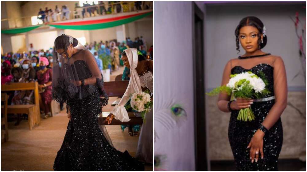 Photo of lady in black wedding dress stirs massive reactions form Nigerians