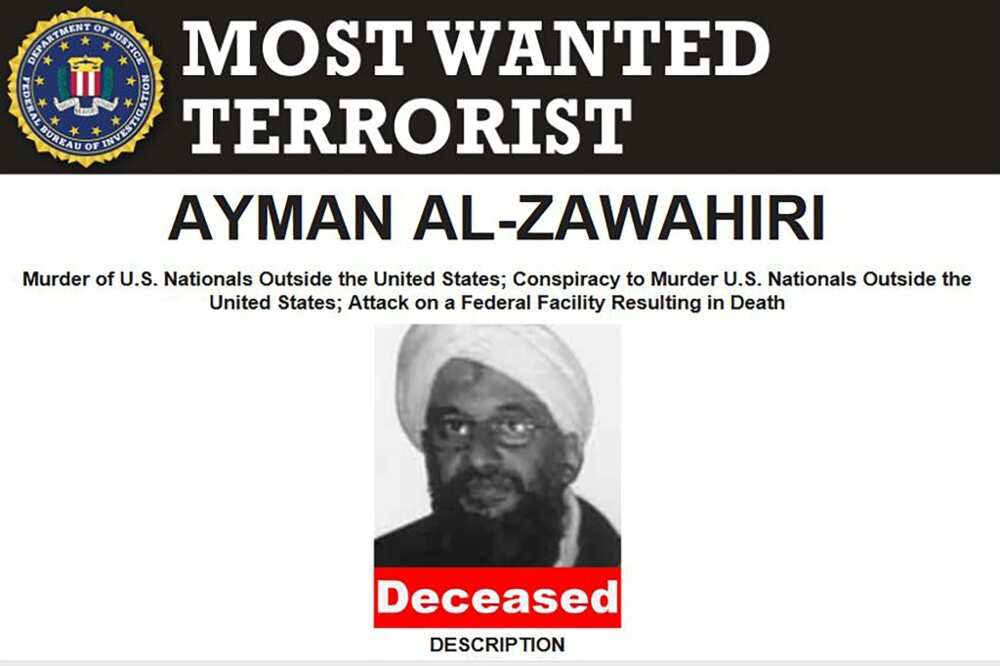 Al-Qaeda chief Ayman al-Zawahiri was one of the world's most wanted men but is now marked 'deceased' by the FBI