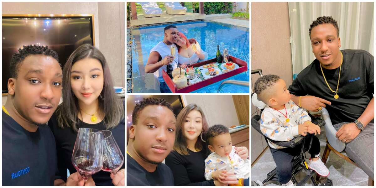 Nigerian man shows off his young beautiful Oyinbo wife and kid, says everyone needs one, photos stir reactions