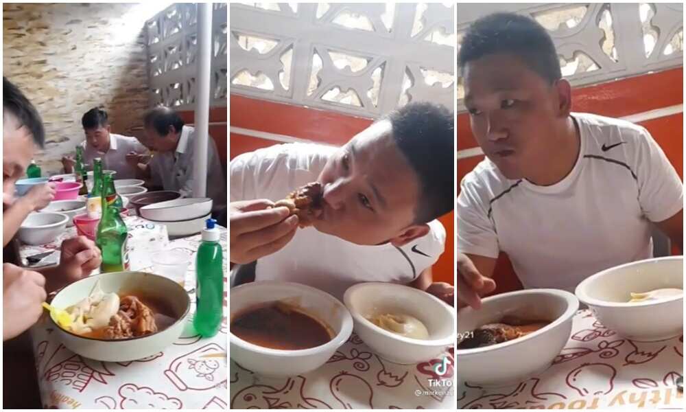 Oyinbo men seen enjoying fufu in an African restaurant Oyinbo men seen enjoying fufu in an African restaurant