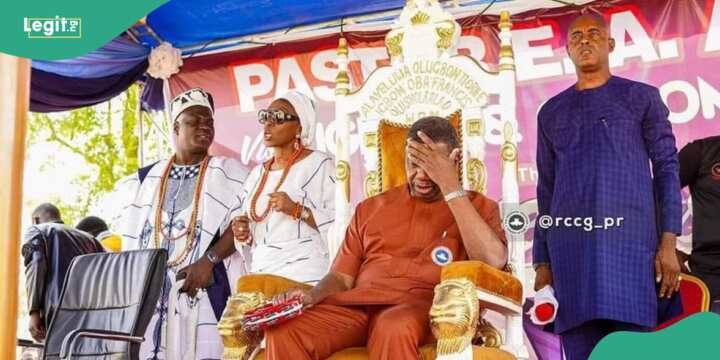 Pastor Adeboye sitting on ceremonial royal chair