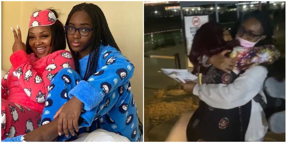 Touching moment actress Mercy Aigbe reunited with daughter who just returned from Canada