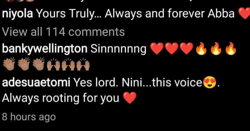 Banky W and Adesua Etomi drop comment on Niyola's post amid cheating rumours.
