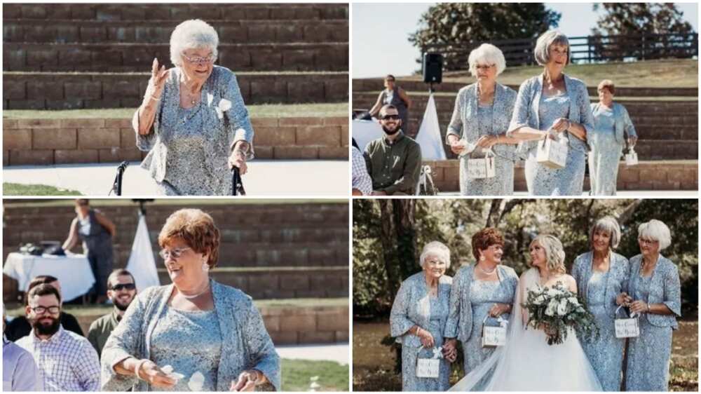 Bride makes her four grandmas flower girls at her wedding