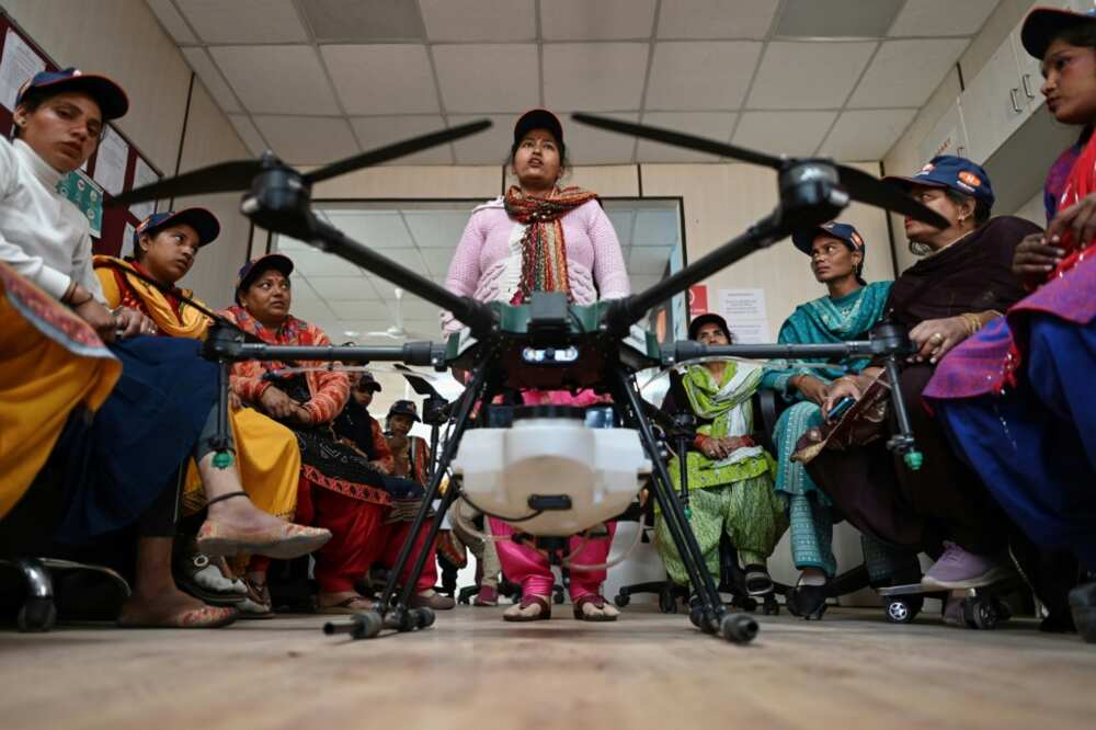 Aspiring drone pilots attend a class under the Indian government-backed 