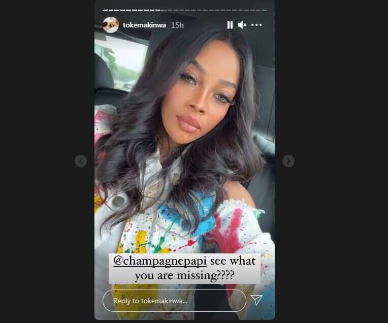 Nigerian socialite Toke Makinwa shoots shot at rapper Drake