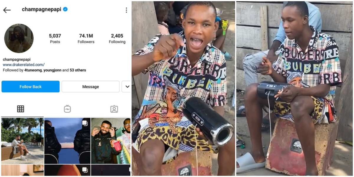 Road to stardom: Drake follows young Nigerian boy who recently went viral for rap skills, hits 65k fans on IG