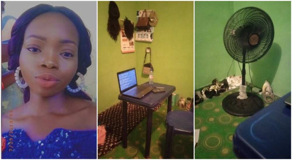 Photos of a Nigerian lady and her one-room apartment.