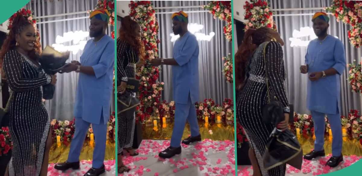 Drama as lady tells her man to kneel while proposing, refuses to take the ring from him