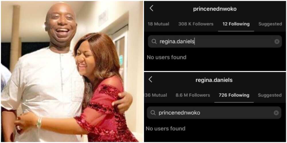 Actress Regina Daniels and husband Ned Nwoko unfollow each other on social media, fans react