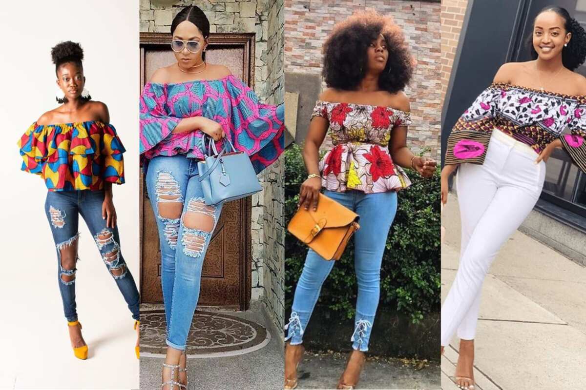 Off shoulder ankara tops on online jeans