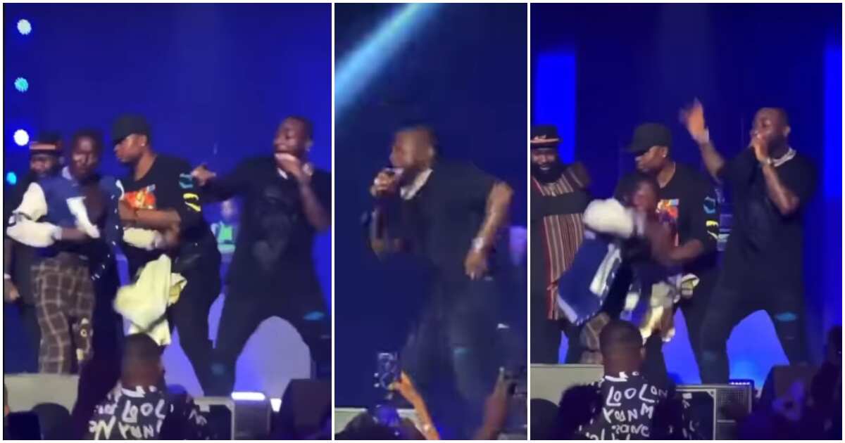 Rick Ross in Lagos: Moment Davido's bodyguard pushed excited fan off the stage during singer's performance