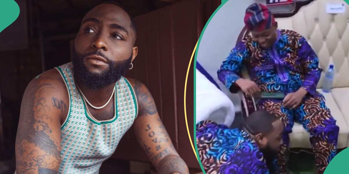 Watch sweet video as Davido repeatedly prostrates at a family gathering in Ibadan