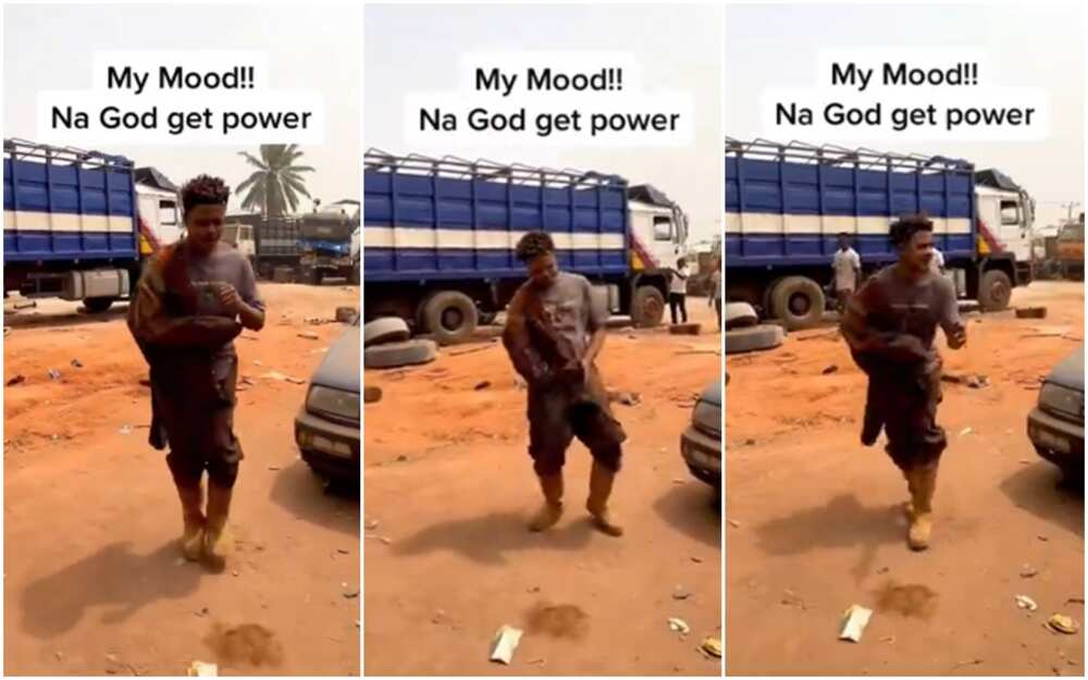 Nigerian mechanic drops his tools and breaks into a wild dance.