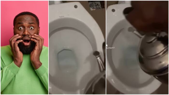 Man pours hot water inside toilet's bowl to avoid snakes in video, his act stirs massive reactions