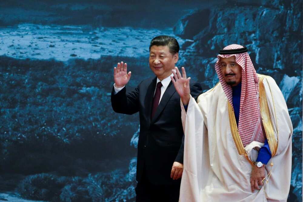 Saudi Arabia's King Salman is seen with Chinese President Xi Jinping during a visit to Beijing in March 2017
