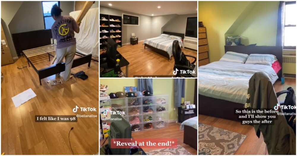Lady changes boyfriend's bedroom, bookcases, repaint Lady changes boyfriend's bedroom, bookcases, repaint