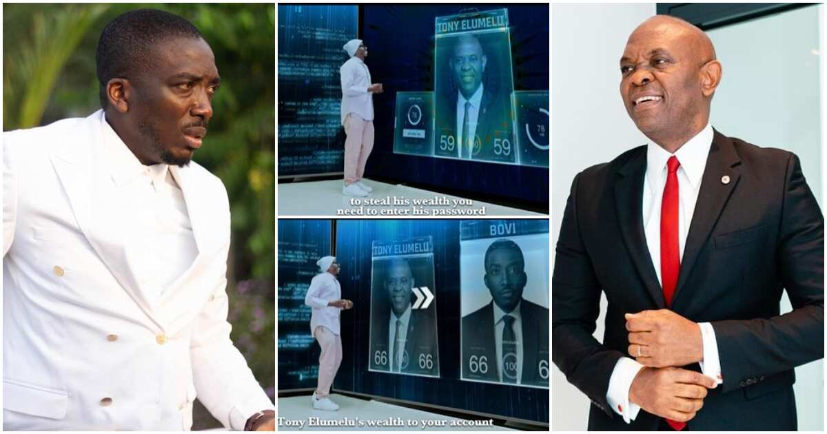 Video: Watch the moment comedian Bovi tried to use AI to transfer Tony Elumelu's wealth to himself, billionaire reacts