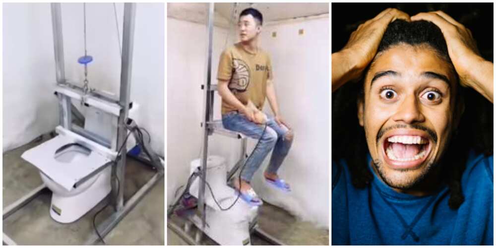Man builds weird toilet with elevator seat that goes up when in use