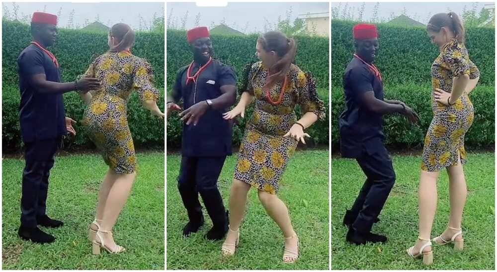 Nigerian man dances Egwu Abuja with Oyinbo lady.