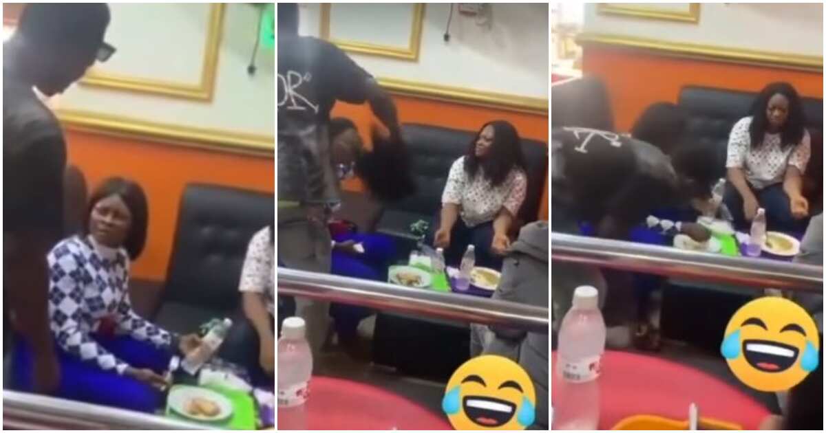 Video shows man snatching wig, slippers and phone from girlfriend after catching her dining with someone else