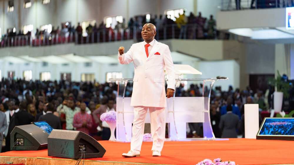 Bishop Oyedepo during a ministration