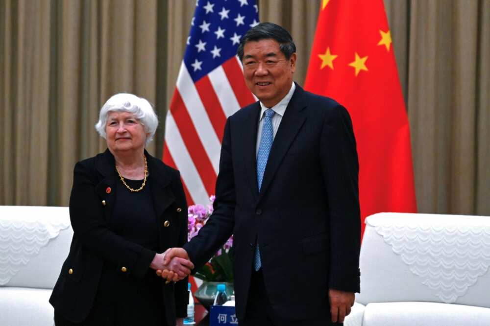 US Treasury Secretary Janet Yellen held hours of discussions with her Chinese counterpart, Vice Premier He Lifeng (R)