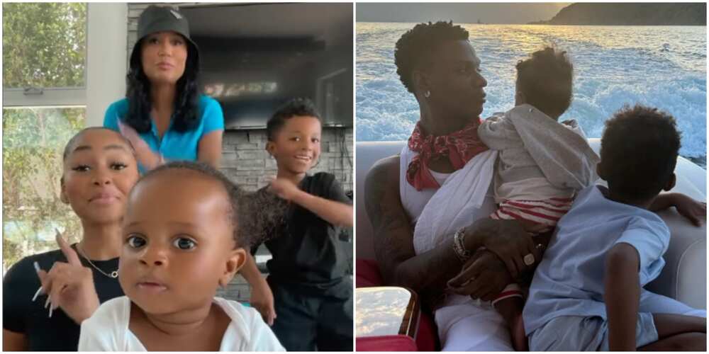 Wizkid's children dance on viral Amapiano song, Wizkid and sons at the beach