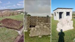 "How many blocks?" Man builds small house on his land, shows how foundation was done, roofs it