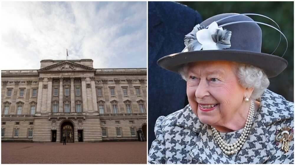 A collage Queen Elizabeth and the said Buckingham Palace
