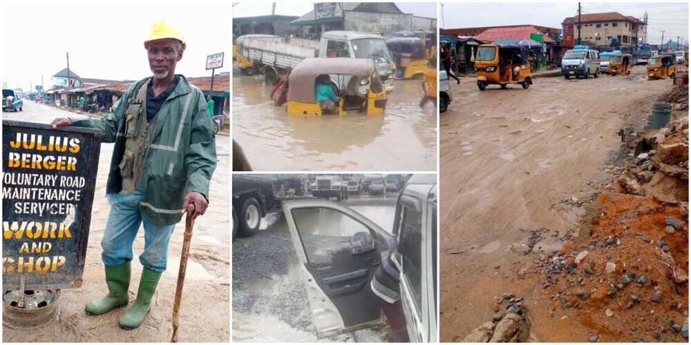 Nigerians hail man who has been singlehandedly maintaining bad Rivers road for 7 years