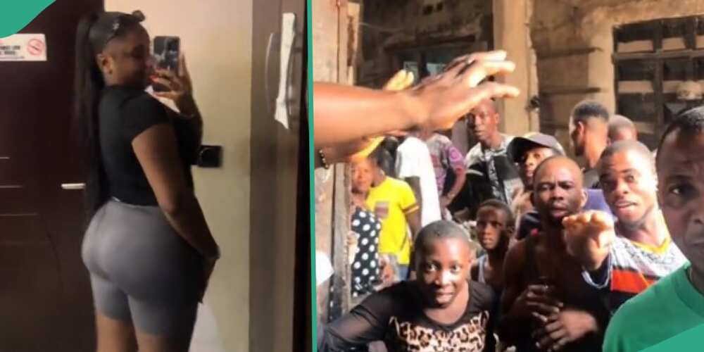 Video emerges as lady catches people's atention in market due to her tight dress