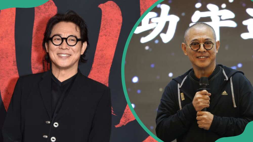 Jet Li attends the premiere of Disney's Mulan (L). The actor attends the Gong Shou Dao Kung Fu camp closing ceremony (R)