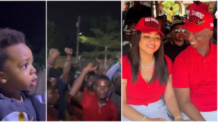Regina Daniels’ 1st son Munir joins dad Ned Nwoko’s campaign, chants political party's slogan in funny video