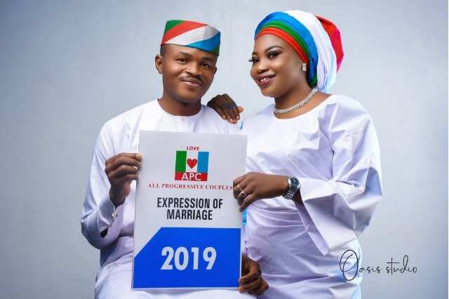 Beautiful APC themed pre-wedding photos of cute Nigerian couple