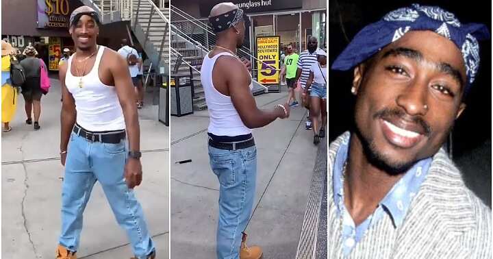 Tupac Shakur's look-alike storms the street, disguise