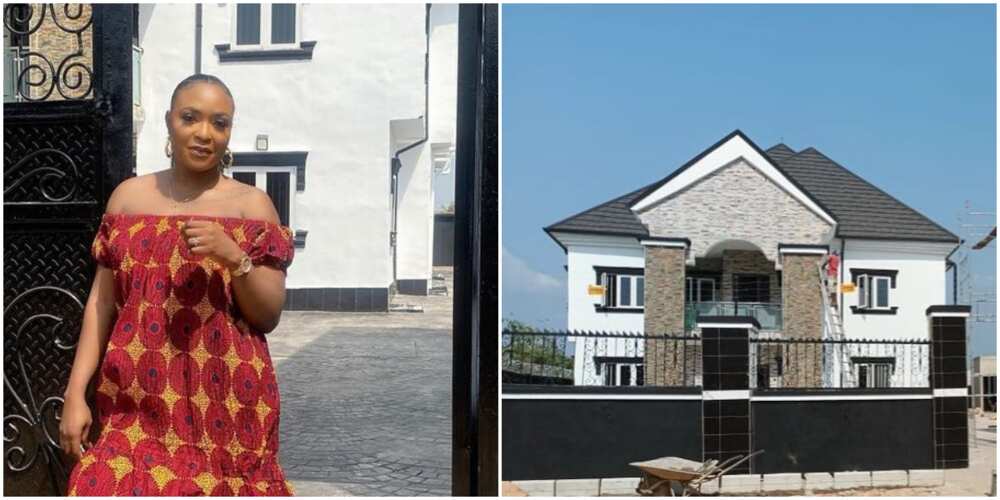 Blessing Okoro posts video of mansion years after doing 'borrow pose' with man's house