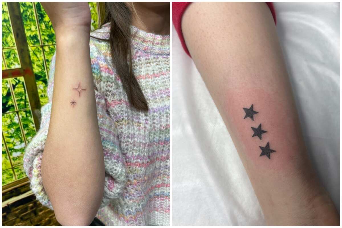 Ornamental moon and stars tattoo located on the