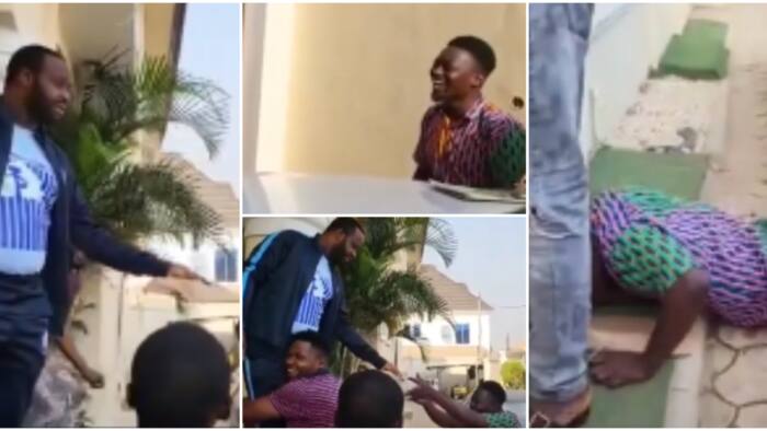 Actor Femi Adebayo leaves staff speechless after gifting him brand new car and handing over documents to him