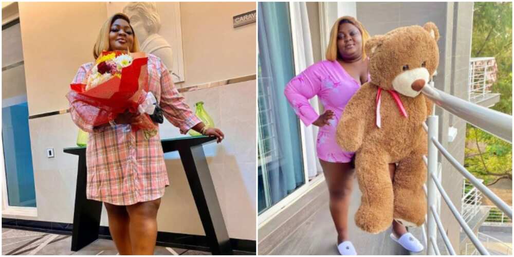 Actress Eniola Badmus shows off teddy bear she got on Valentine’s Day