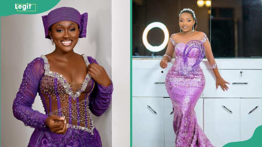 Women in purple sequin gowns