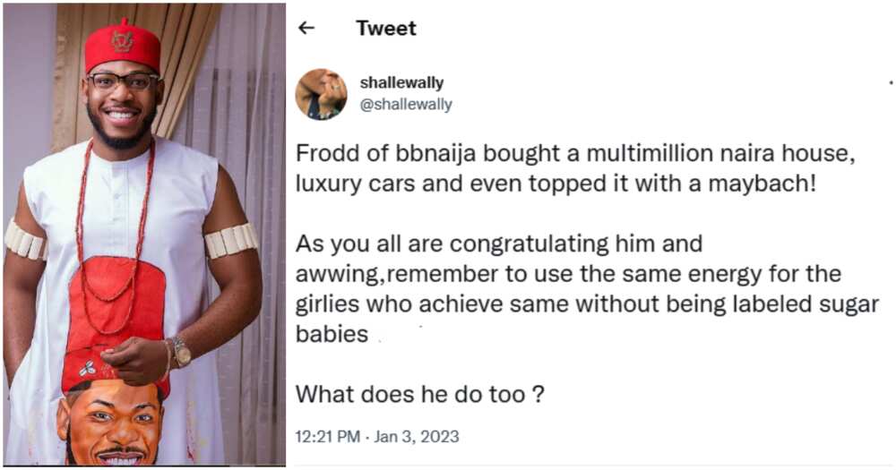 Lady questions Frodd's source of wealth after buying house and cars.